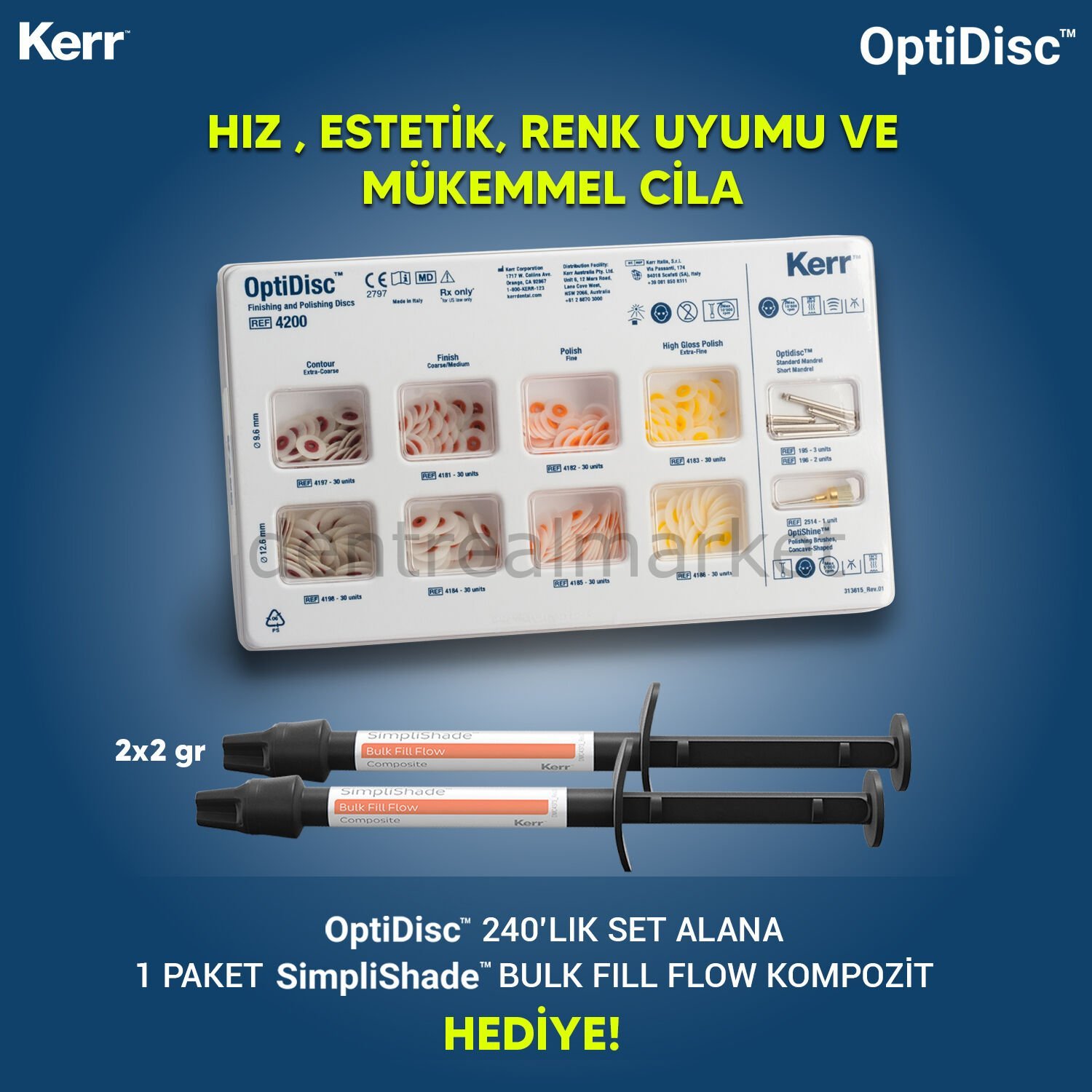 OptiDisc Genel Asorti Kiti 240'lık - Cila Diski - SimpliShade Bulk Fill Flow Kampanya II