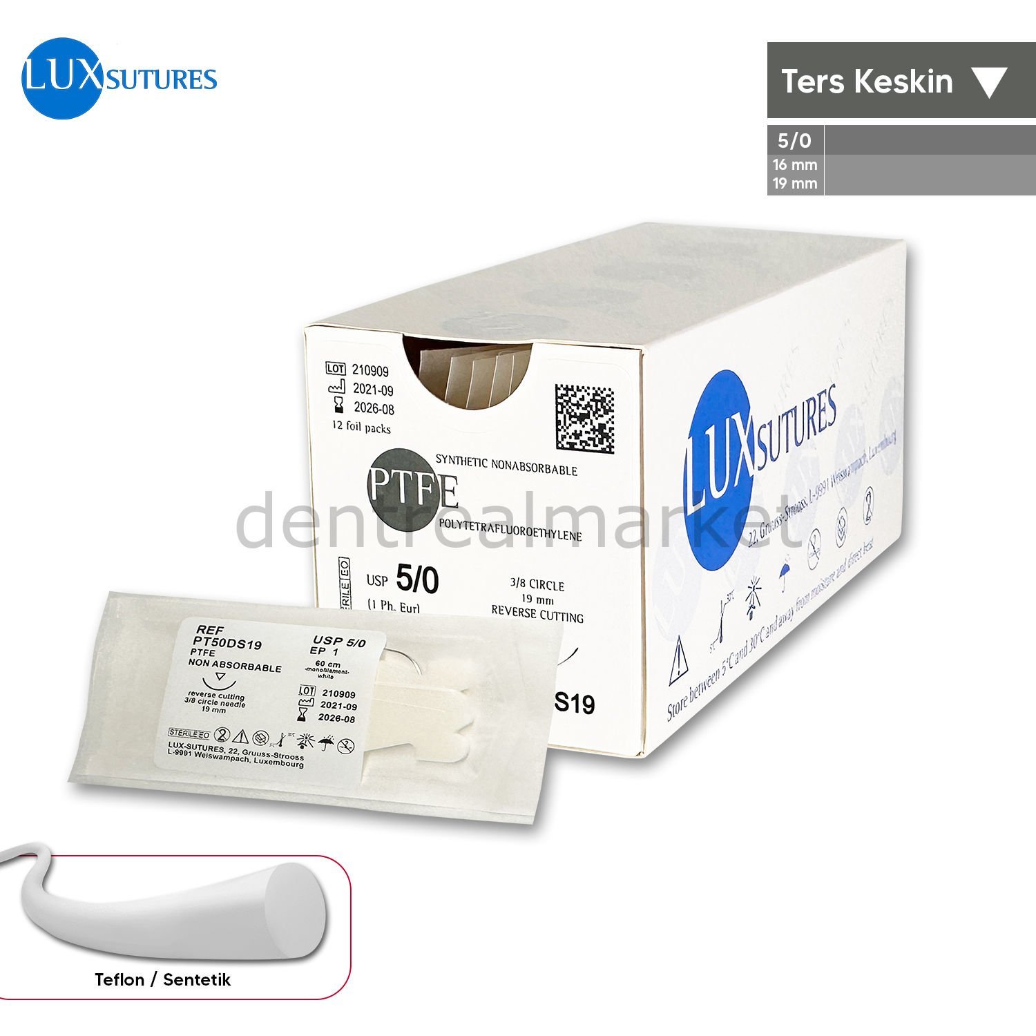 PTFE - Teflon Sutür - 5/0 Ters Keskin İğneli - Non-Absorbe