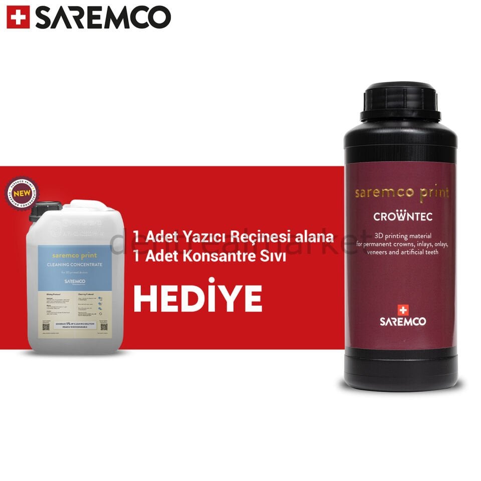 Saremco Print-Crowntec Daimi Kompozit 3D Yazıcı Reçinesi + Konsantre Temizlik Sıvısı Kampanya