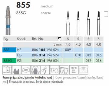 855 Sentetik Elmas Frez - 5 Adet - Konik