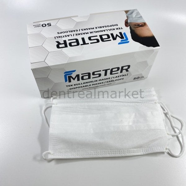 3 Katlı Lastikli Cerrahi Maske - Beyaz 1 Kutu