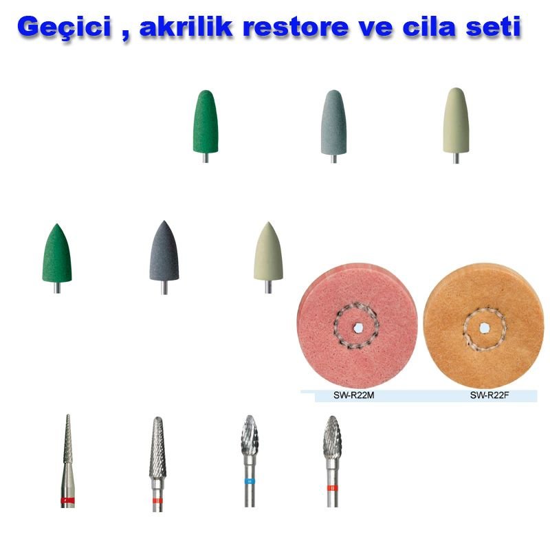 Geçici , akrilik restore ve cila seti