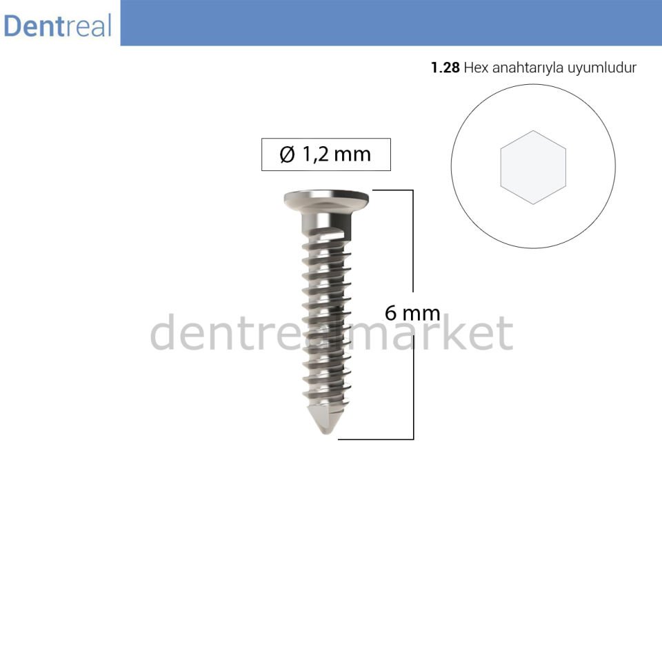 Bonefix GBR Vida Titanyum Kemik Sabitleme Mini Vida Refil - Ø 1,2 mm 6 mm