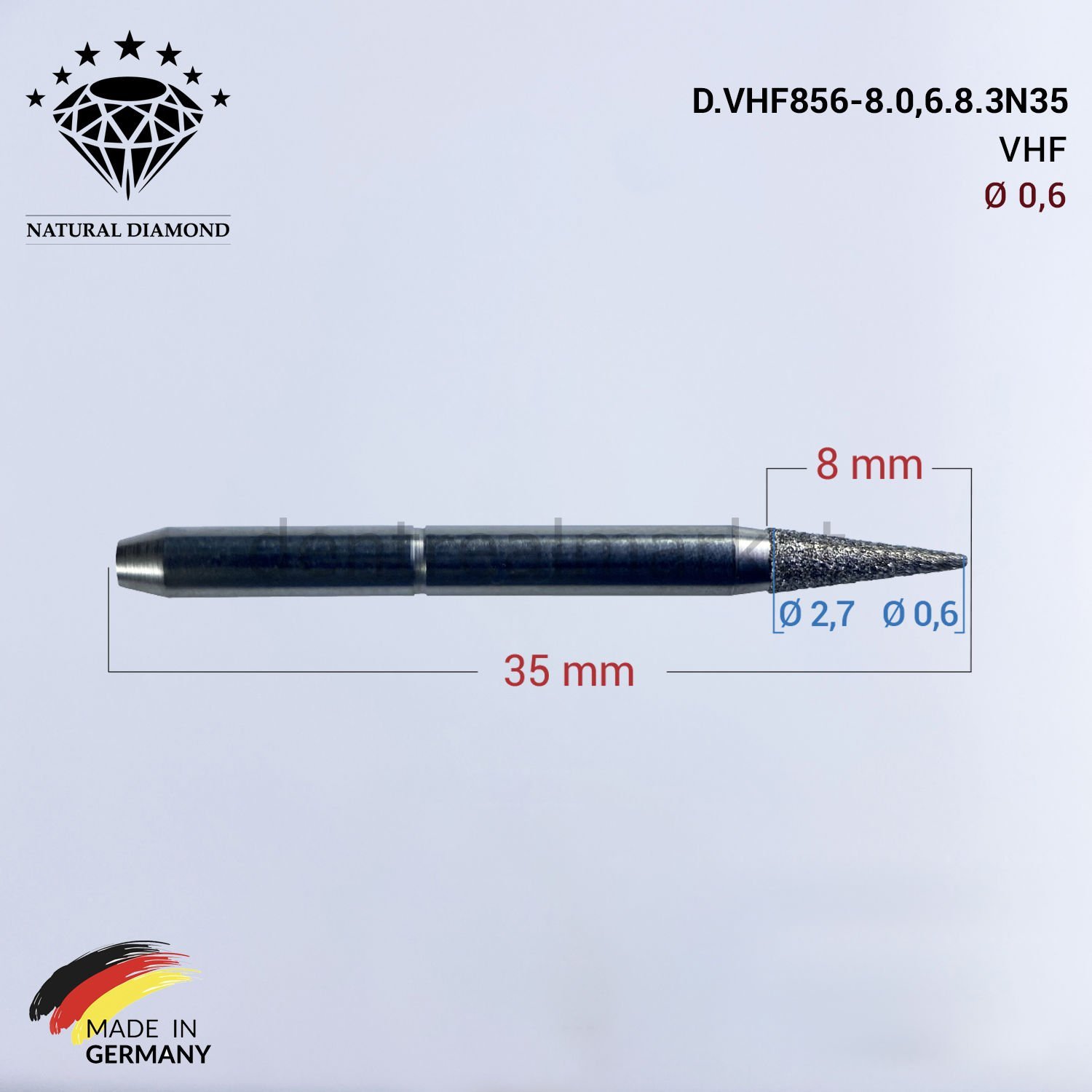 VHF Elmas Cad Cam Drill 0,6 mm