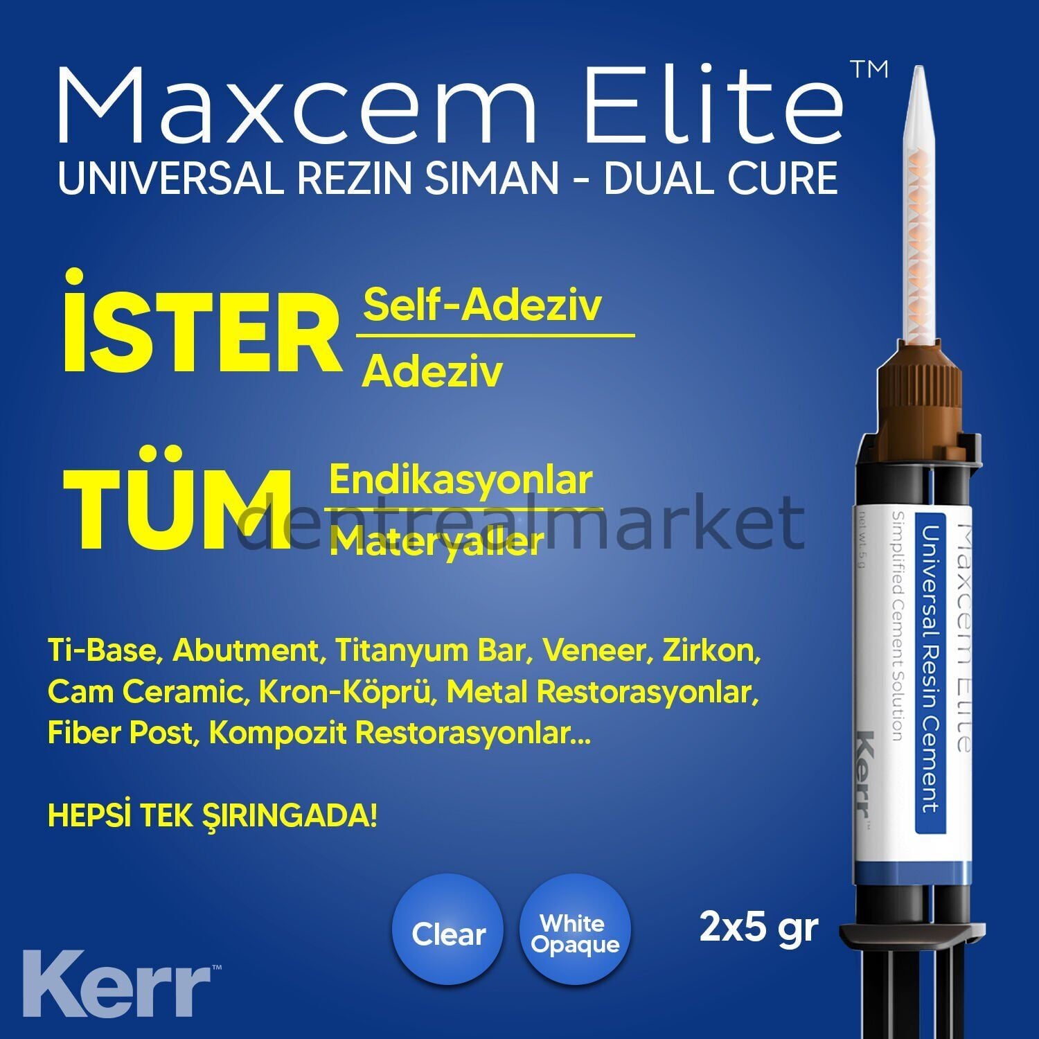 Maxcem Elite Universal Rezin Siman 2x5gr   Self Adeziv, Dual-Cure White