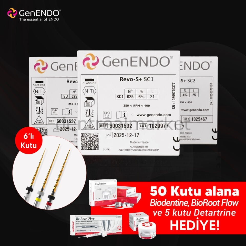 GenENDO Revo-S+ 6'lı Eğe - 25 mm + BioRoot Flow - Biodentine - Detartrine Kampanya