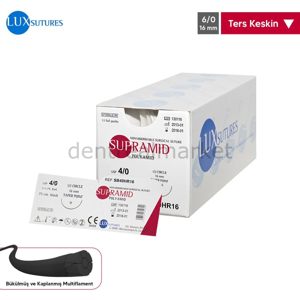 Supramid Kaplanmış Multiflament Sutur - Ters Keskin 6/0 - 16mm