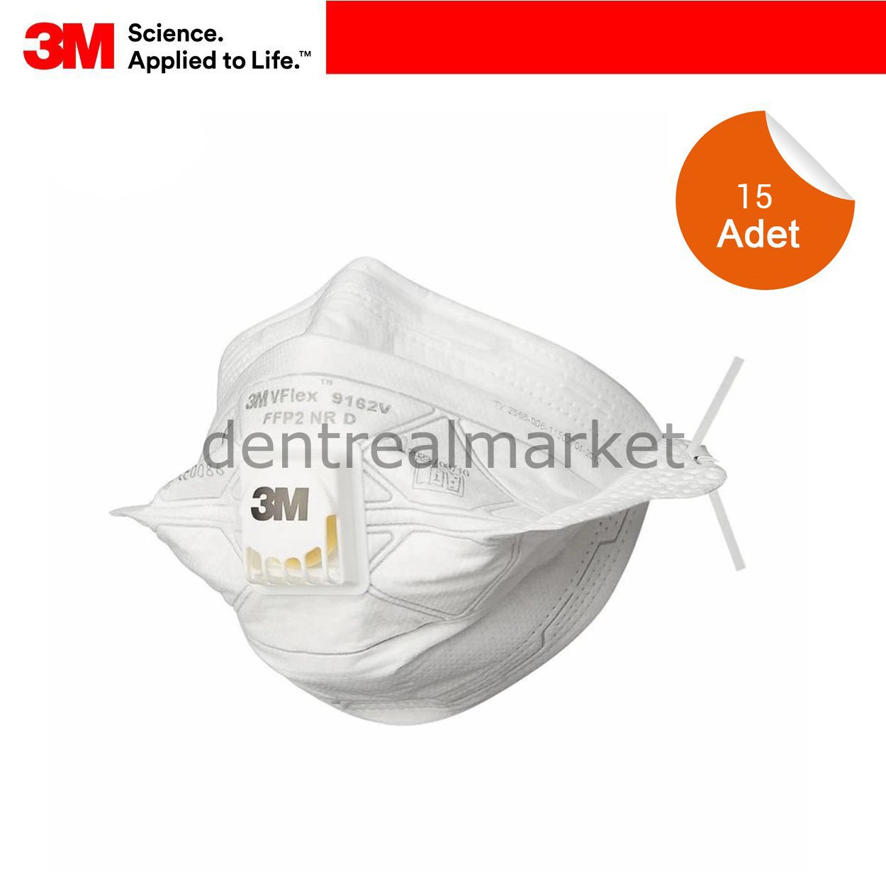 3M 9162E N95 Medikal Solunum Maskesi, FFP2, Ventilli 15 Adet ***