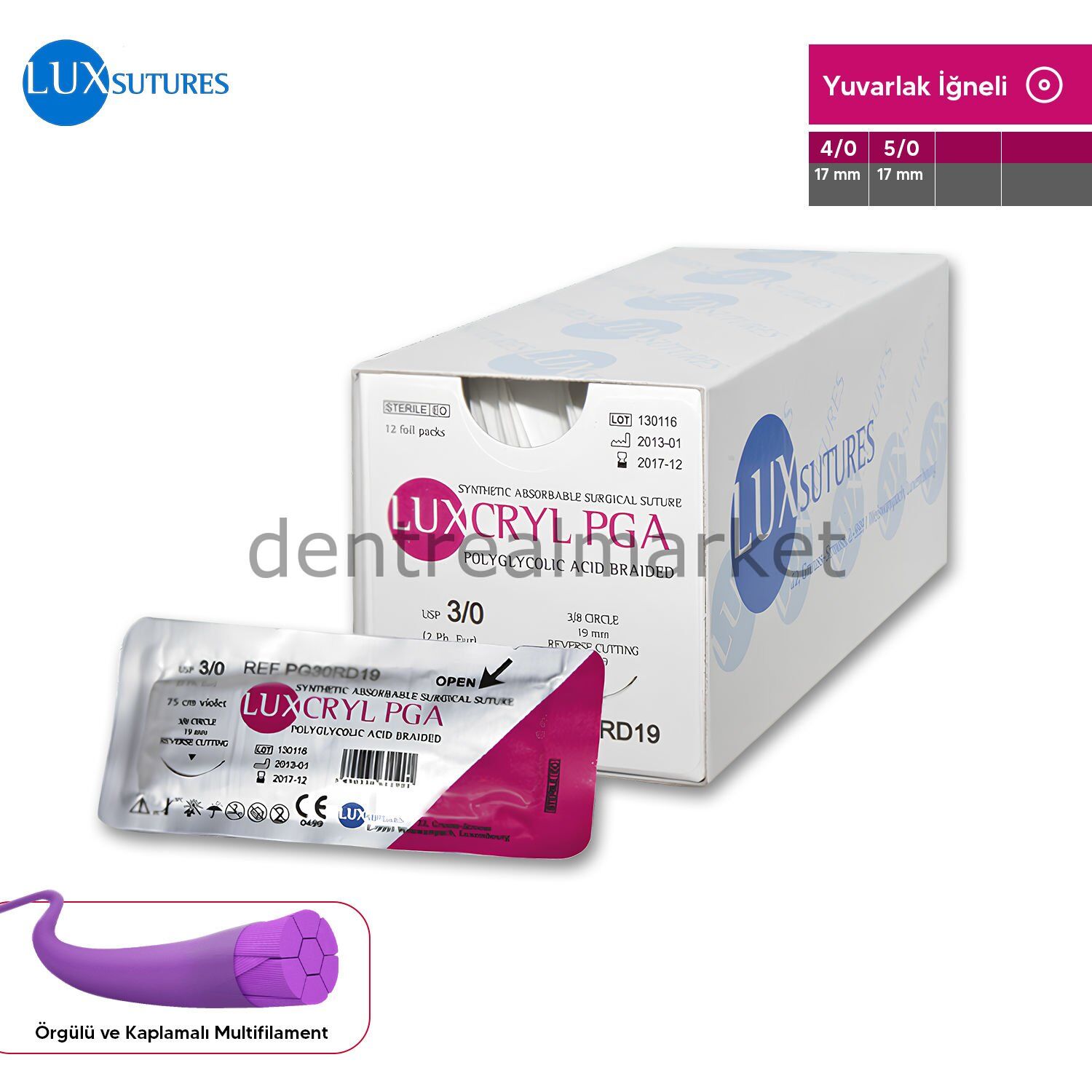 Luxcryl PGA Absorbe Cerrahi Sutur - Yuvarlak İgneli 5/0 - 17 mm SKT:05/2027