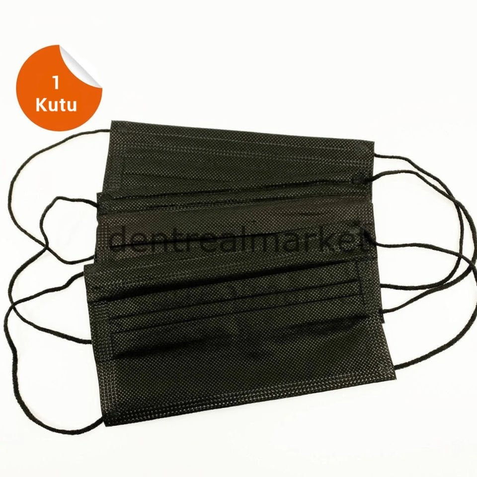 3 Katlı Lastikli Cerrahi Maske - Siyah 1 Kutu
